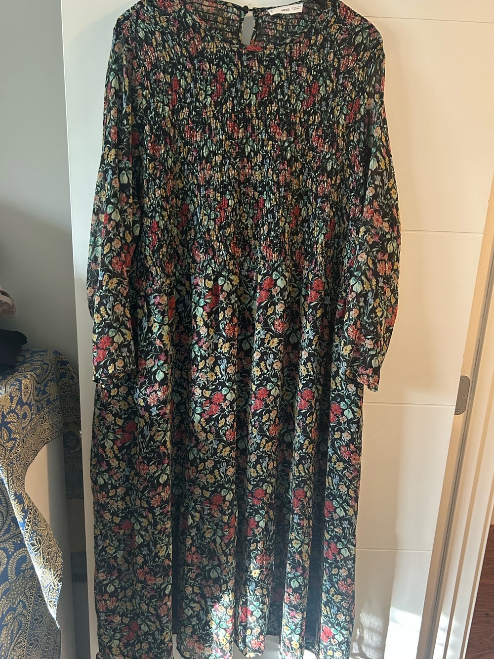 Mango Black Maxi Dress with Multicolor Floral Print